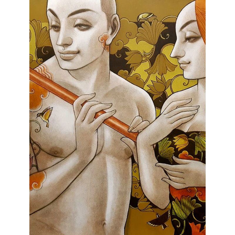 Vasanth Mixed Media Painting on Canvas – 30"x48" Contemporary Spiritual Indian Art by Sukanta Das