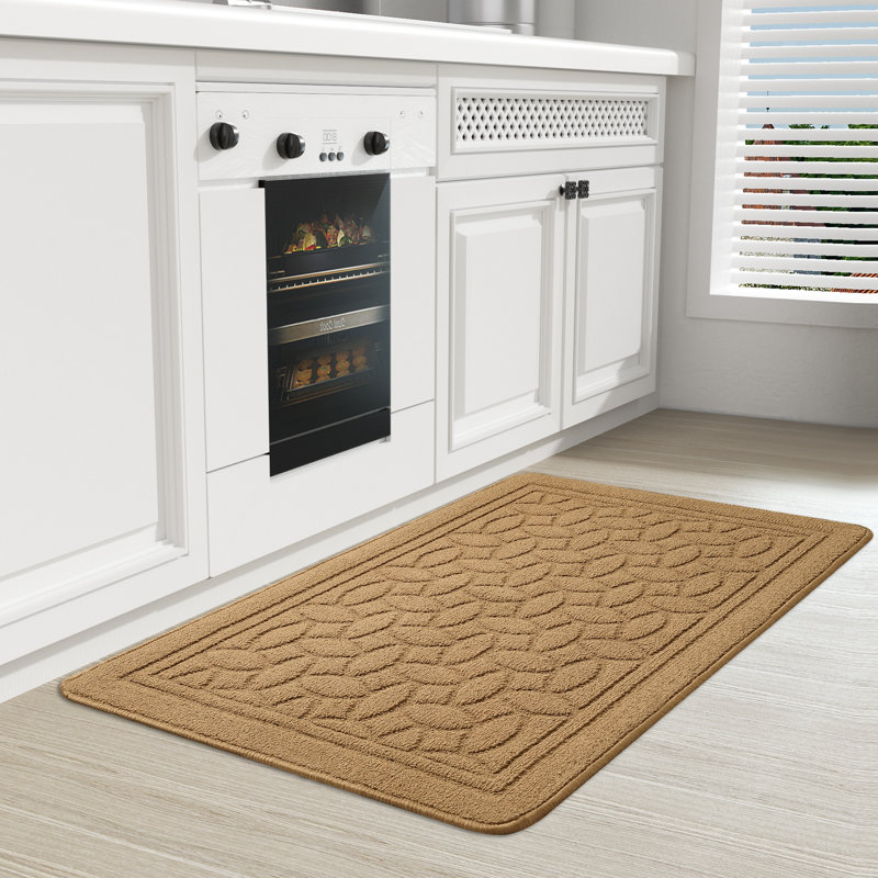 Floral Water Resistant Non-Skid Kitchen Mat, Rectangle 2' x 3'3", Khaki