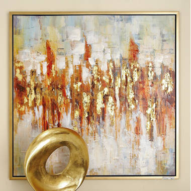 Gold Leaf Tree in Autumn, Contemporary Hand Painted Artwork, Brown, Gold and Silver, 71 W x 3 D x 71 H Inches Everly Quinn