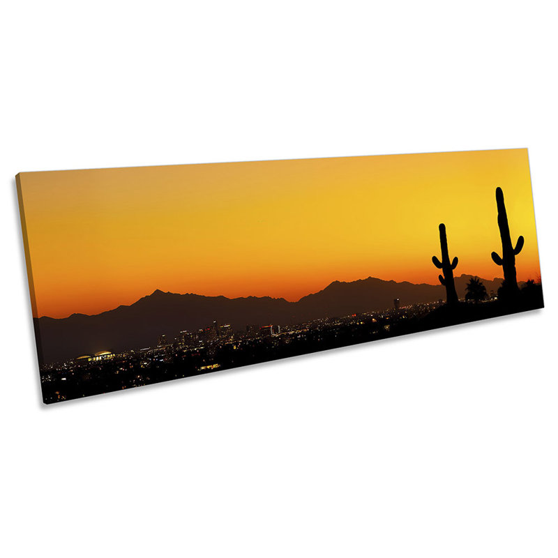 Phoenix Sunset Cactus Panoramic - Wrapped Canvas Print, 30.48cm H x 91.44cm W x 2cm D
