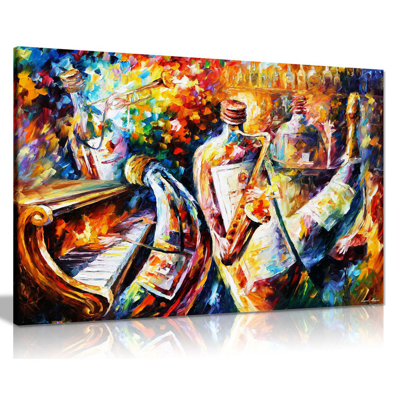 Bottle Jazz By Leonid Afremov - Wrapped Canvas Print, 61cm H x 91cm W