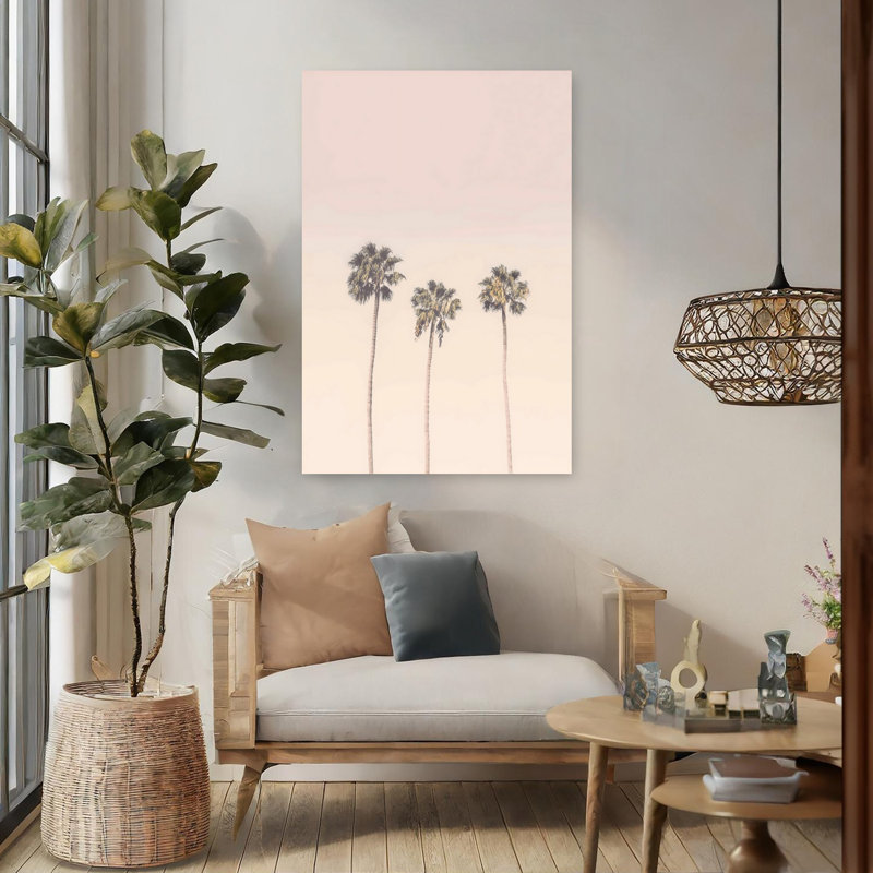 «Peachy Palms», art mural contemporain abstrait, H 48 po x l 32 po