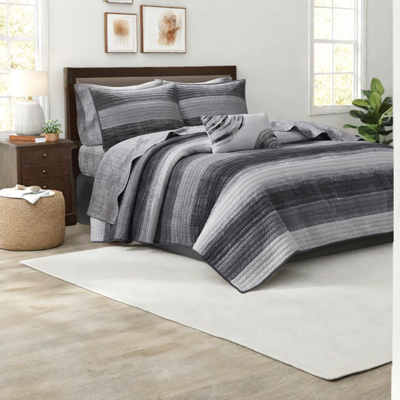 Ensemble de literie de luxe pour très grand lit 8 pièces, draps en coton, motif rayé noir moderne