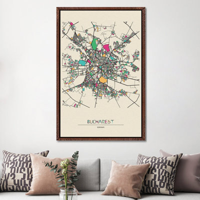 Bucharest, Romania Map by Ayse Deniz Akerman - Print on Canvas