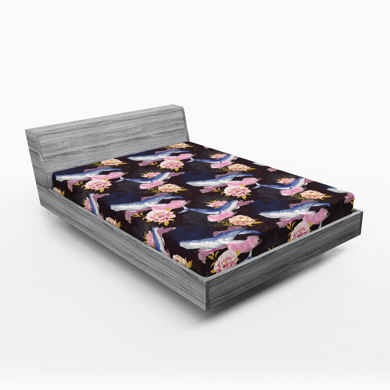 Drap-housse Ambesonne, Drap-housse de taille double, Lavande foncé, rose doux / floral