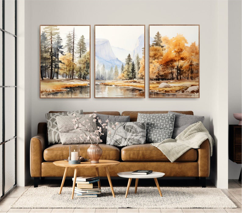 Ensemble de 3 impressions murales Yosemite National Park, Mountains Fall, H 14 po x l 33 po, Affiche non encadrée