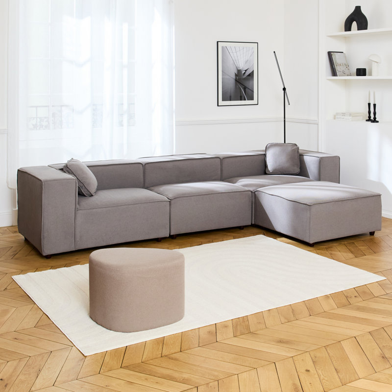 3-4-seater water-repellent modular sofa with 1 footstool