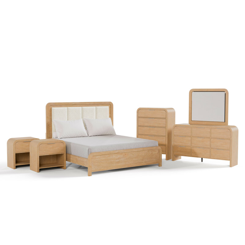 Ensemble de chambre à coucher Beaucet, Très grand lit, Ensemble de six pièces : lit + deux tables de che