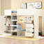 Lit mezzanine en bois beige avec bureau, garde-robe et rangement