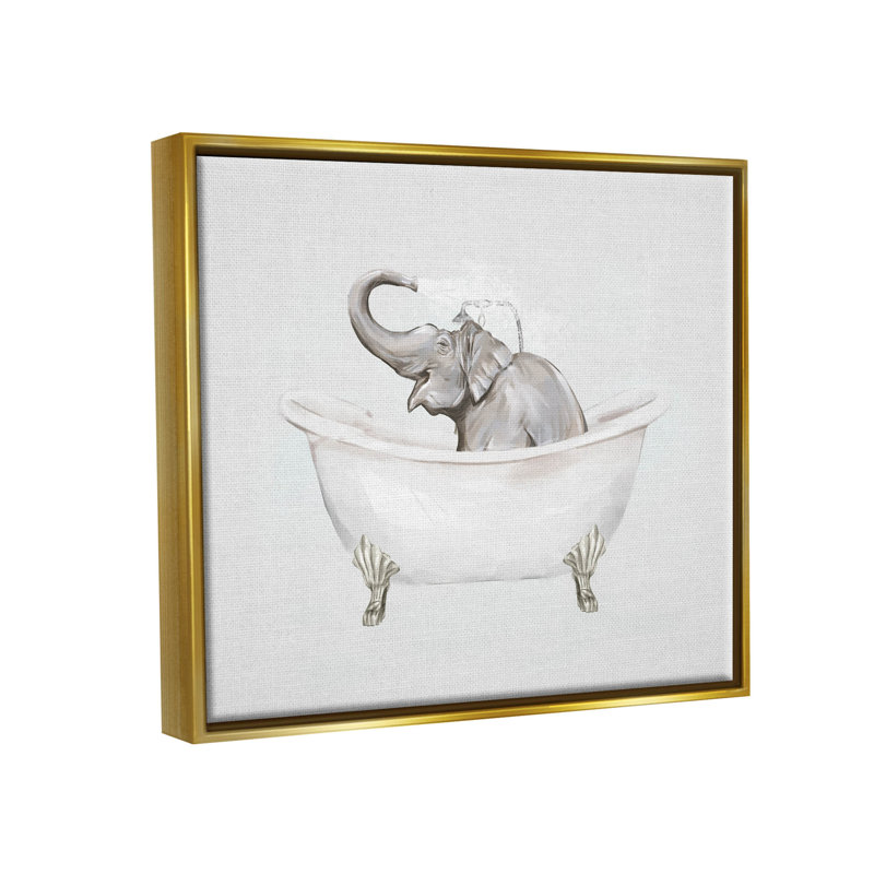 «Happy Elephant Splashing Bathaign», art mural encadré flottant doré par Ziwei Li, H 17 po x l 21 po x P 1,7 po