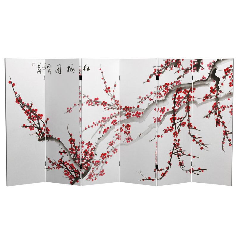 Cloison pliante 6 panneaux l 94,5 po x H 48 po Halford, White with Plum Blossoms