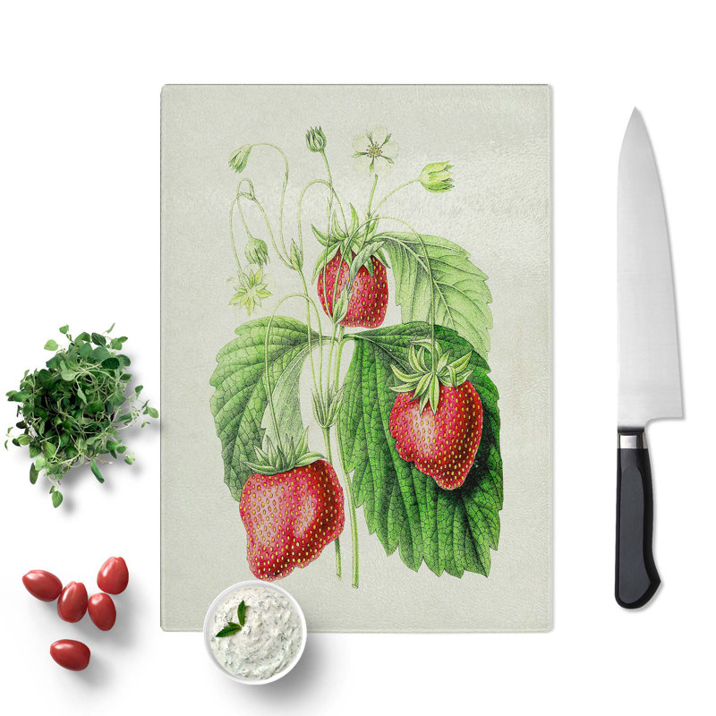 Tempered Glass Illustration of Strawberries Chopping Board, 20 cm x 28.5 cm