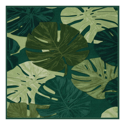 Machine Washable Botanical Green Area Rug
