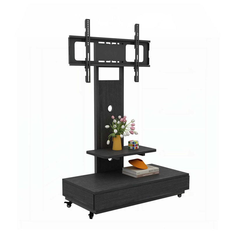 Versatile TV Stand with Push - Pull Drawer for Multiple Spaces, Mobile Cart for Various TV Sizes, Featuring Lockable Wheels and Adjustable Shelf