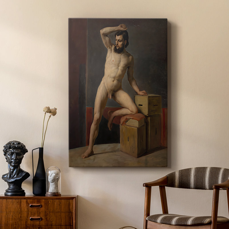 «Masculin nu» (Mânlicher Akt) - Toile tendue sur châssis par Gustav Klimt, 24 po x 36 po