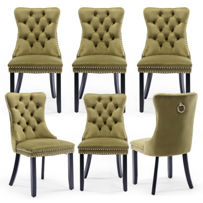 Chaise de salle à manger en velours capitonnée avec pieds en bois massif (ensemble de 6)