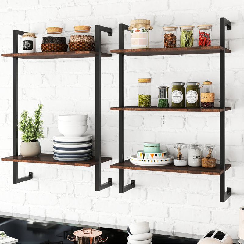 Multi - Functional 3 Tier And 2 Wood Shelves Metal Wall Mounted For Bathroom Accessories Spice In Coffee Bar Office Heavy Duty Kitchen Pantry Laundry Room Saving Space Organizing Things