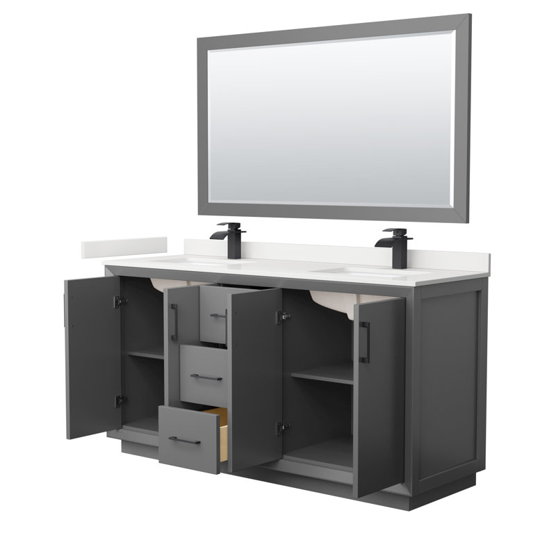 Strada 66'' W Double Vanity, Dark Gray, Giotto Quartz, Brushed Nickel