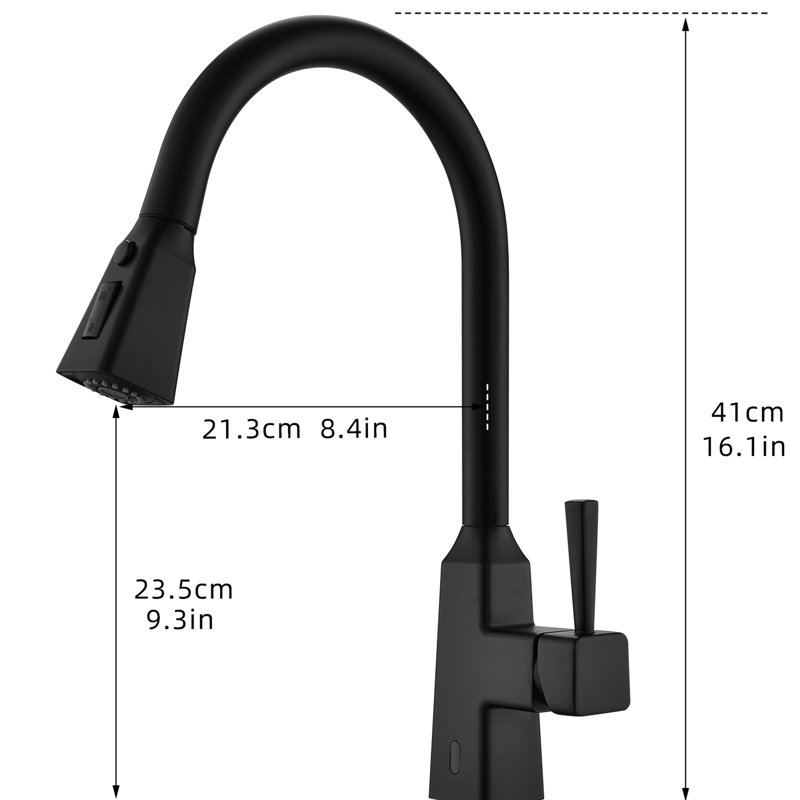 Automatic Smart Kitchen Sink Faucet - Touchless Pull Down Black Modern Style Brass Ceramic Filler Motion Sensor Activated For Hygienic And Straightforward Work With Hands Contemporary Seamless