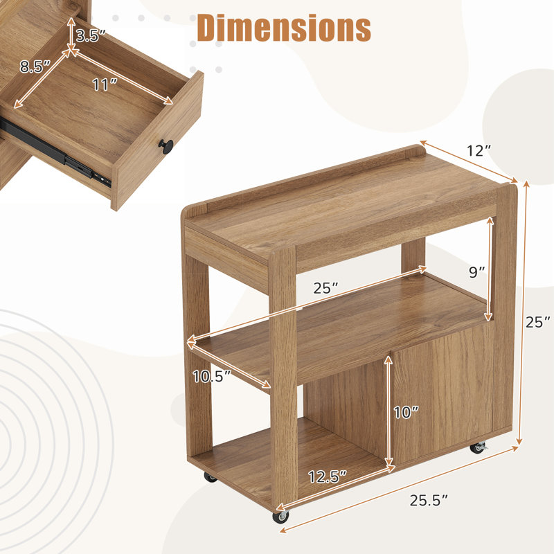 Table de bout moderne 2 tiroirs avec 2 tiroirs et table de chevet avec tablettes ouvertes, Naturel, Individuel