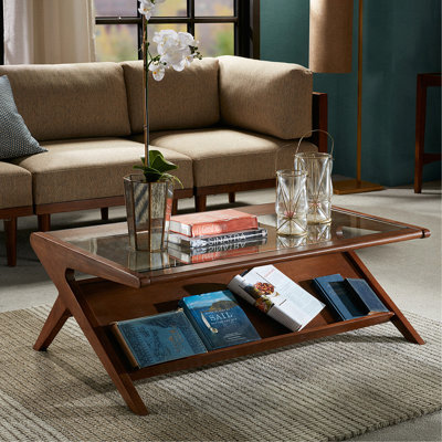 Table basse moderne avec plateau en verre trempé, centre de table en métal pour le salon