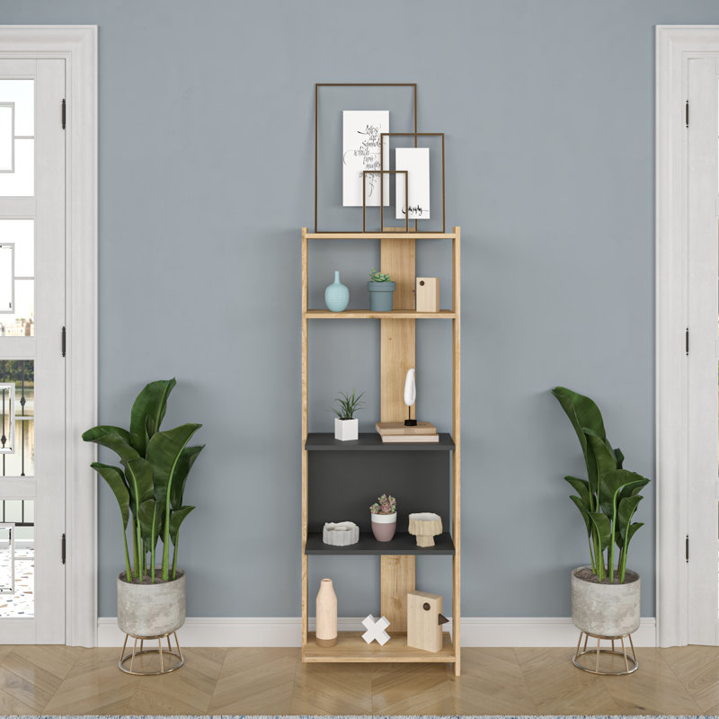 Hollier Geometric Bookcase, Oak/Anthracite