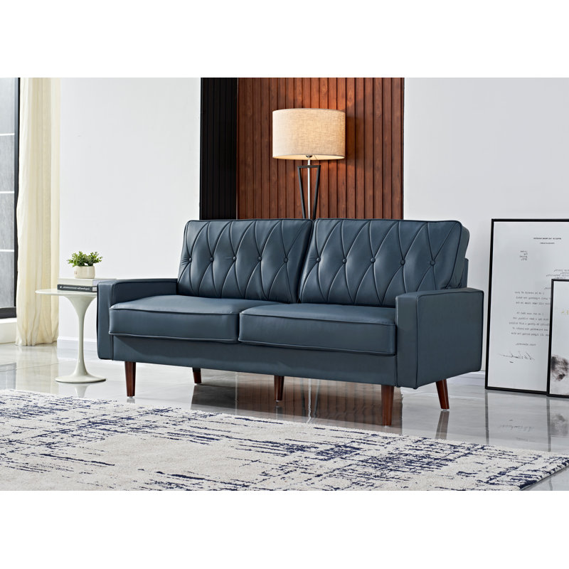 Faux Leather Square Arm Loveseat, Blue Faux Leather, 33" H x 70" W x 31" D