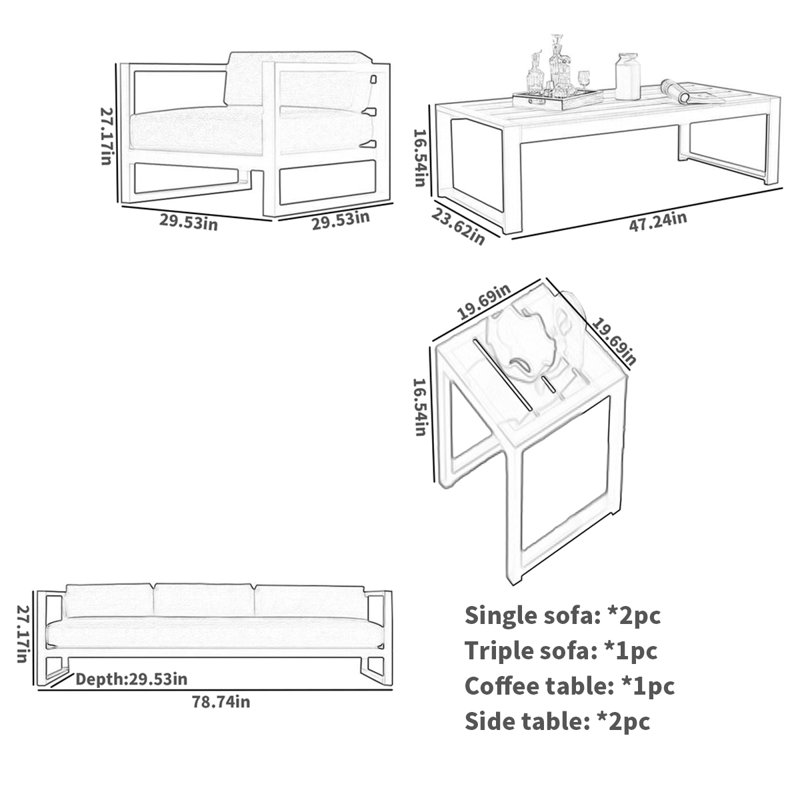 Canapé d'extérieur en aluminium pour terrasse