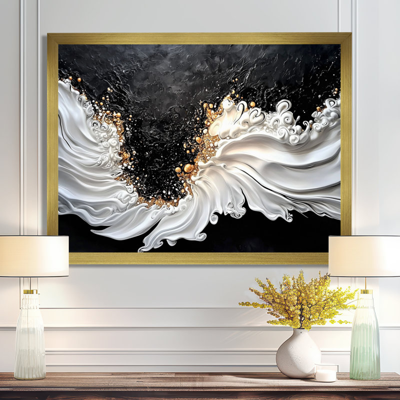 «Gold Breeze» abstrait doré et noir, 24" H x 32" W, Single Picture Framed Print without Mat, Gold