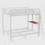 Lit superposé de taille avec bureau, couleur blanche, éclairage à DEL, métal robuste et solutions de rangement, structure, dans des sacs d'escalier, caractéristiques