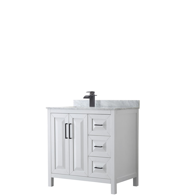 Daria 36'' Single Bathroom Vanity with Marble Top, White, Matte Black