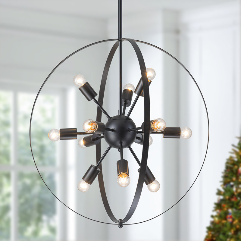Grand lustre moderne 12 lumières sphériques à intensité variable Modern, Noir mat