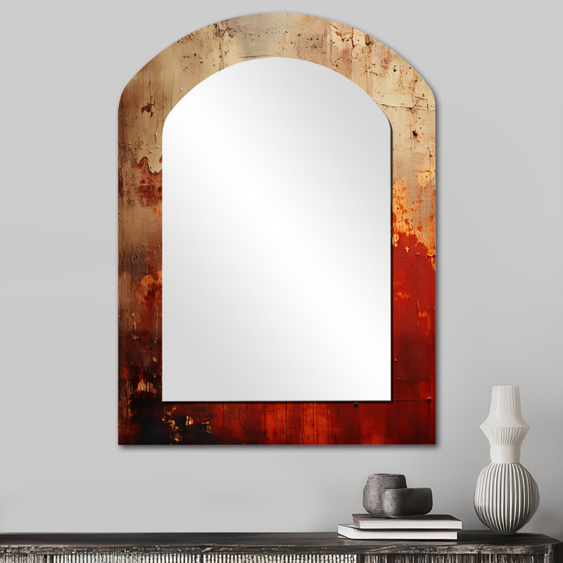 Orange Chaos Collage III - Abstract Collages Asymmetrical Decorative Mirror, Orange Arch Wall Mirror, Printed Metal Art
