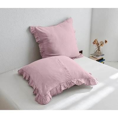 Housses de taies décoratives 100% lin à volants, 2 pièces Housses de coussin 26 x 26 pouces
