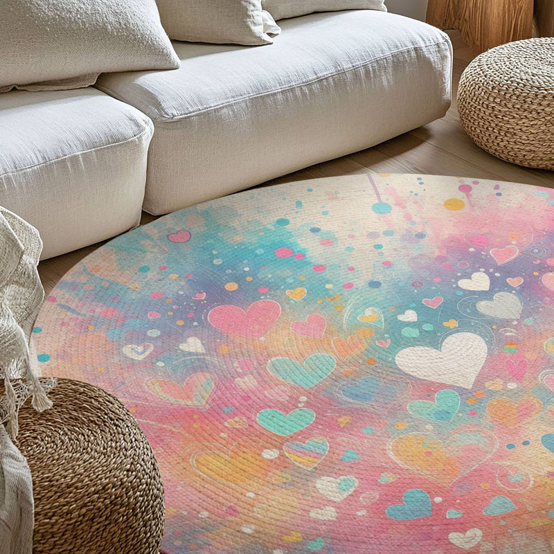 Tapis tressé Splatter of Affection, Rond 5 pi