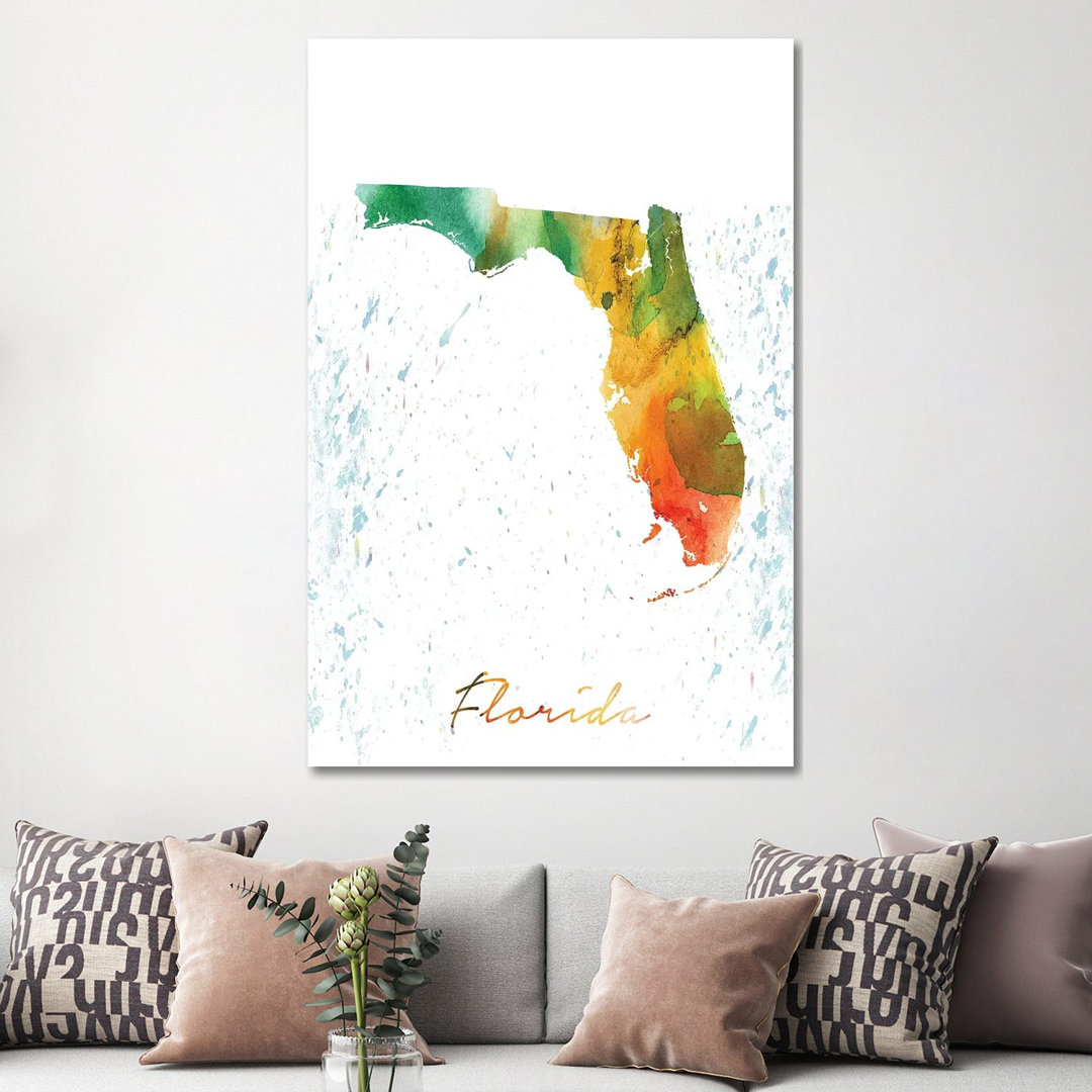 Florida State Colorful by WallDecorAddict - Wrapped Canvas Gallery-Wrapped Canvas Giclée