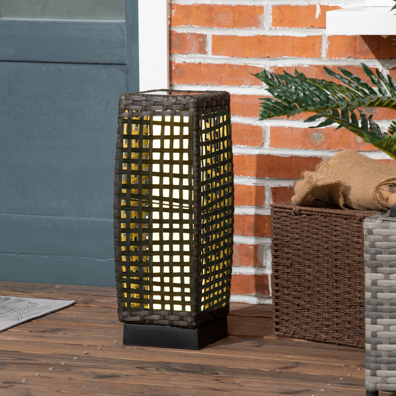 Ackland Outdoor Rattan Solar Lantern Brushed PE Wicker Auto On/Off Grey