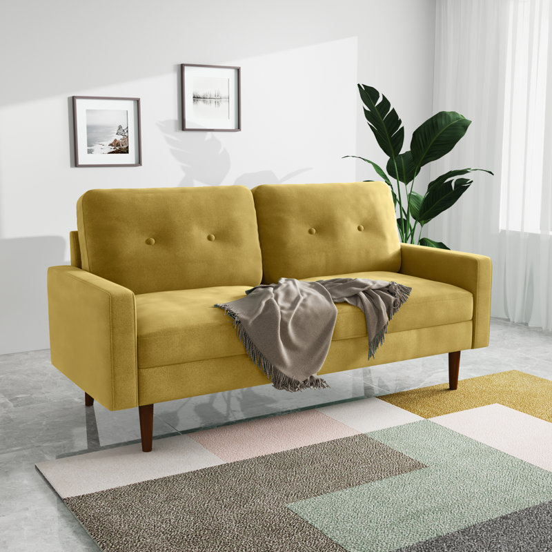 Madian Velvet Sofa, Goldenrod Velvet, 32.7" H x 70" W x 30" D