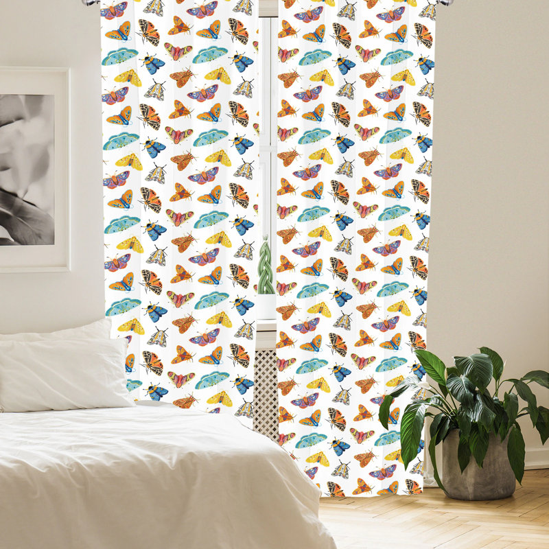 Butterflies Semi-Sheer Rod Pocket Curtain Panels, 28" x 95"