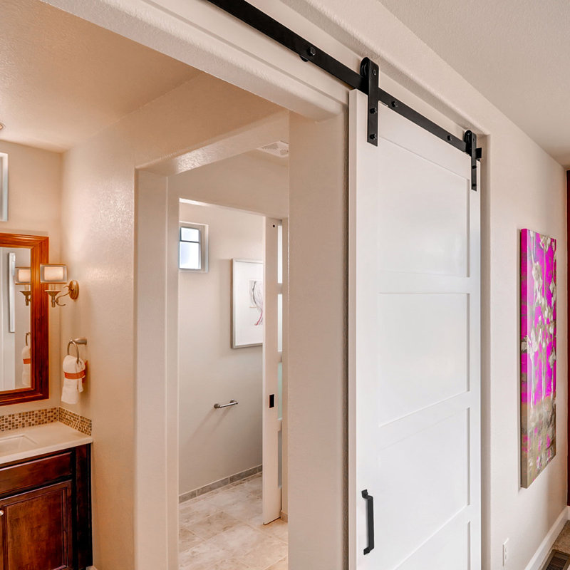 Matte Black Premium Horseshoe Barn Door Hardware Set with 6' Track
