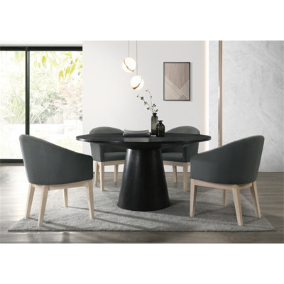 Ensemble de table de salle à manger 5 pièces 59 po avec piédestal et chaises grises