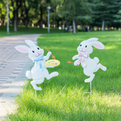 Easter Metal Bunny Painter Yard Stake