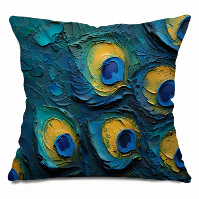Peacock Nature Warm Linen Reversible Throw Pillow