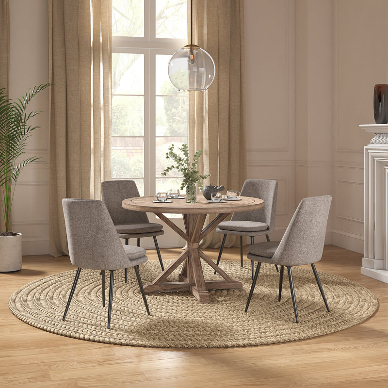 Ceri Rustic X-Base 48" Round Dining Table Set - Table And 4 Dark Gray Velvet Chairs, Gray