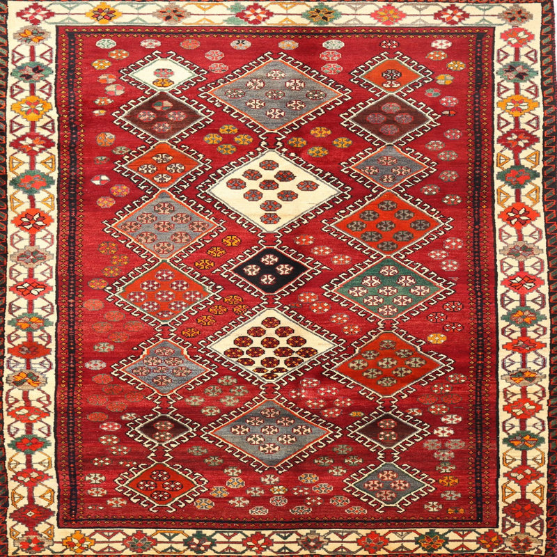 Tapis traditionnel rouge / beige Kilroy, Carré 7 pi