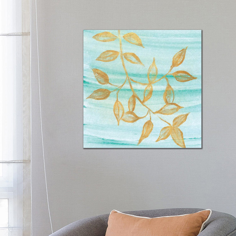 Gold Moment of Nature on Teal II 1 Piece Wrapped Canvas Painting, 66.04 cm H x 66.04 cm W x 3.175 cm D