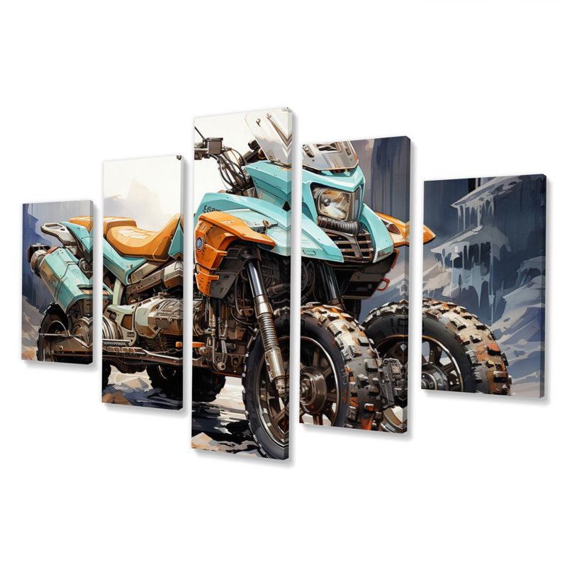  «Scooter In Wild Adventure Seeker II - Transport, reproduction d'art sur toile - 5 panneaux