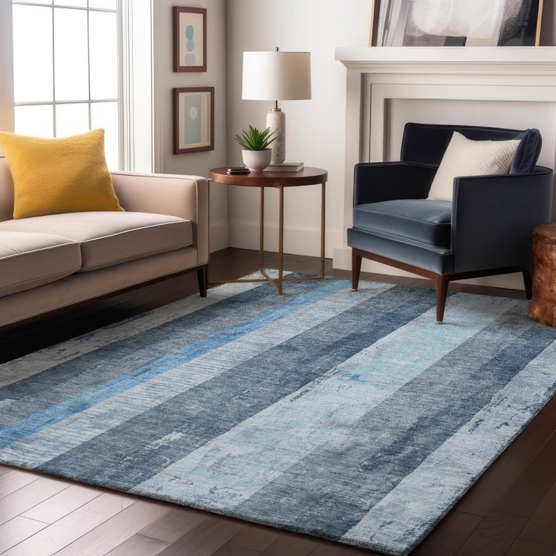 Tapis à rayures de qualité supérieure lavable à la machine Mehara AMF1689, Rectangle 5 pi x 7 pi 6 po