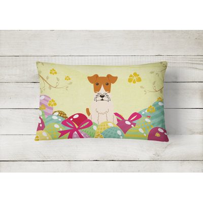 Easter Eggs Wire Fox Terrier Lumbar Pillow
