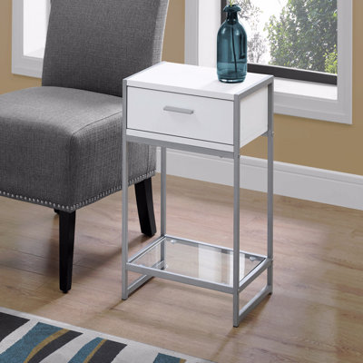 Table d'appoint, table d'appoint, table de bout, table de chevet, lampe, tiroir de rangement, stratifié, métal, contemporain, moderne